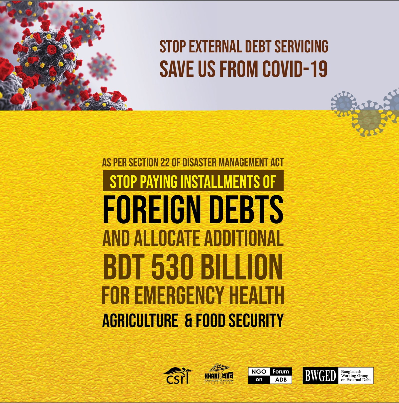 Read more about the article CSOs Call to International Creditors of Bangladesh Suspend Realizing Debt Instalments during COVID-19